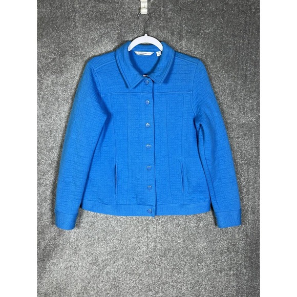 Isaac Misrahi Live Quilted Button Up Jacket Womens Medium Blue Knit Pockets‎ - Picture 1 of 12